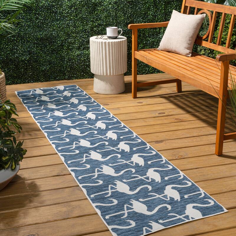 JONATHAN Y Liana Casual Coastal Flamingos Two-Tone Indoor/Outdoor Area Rug
