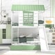 preview thumbnail 3 of 7, White+Green Twin over Twin Pine Wood House Bunk Bed with Trundle and Convertible Slide, Window