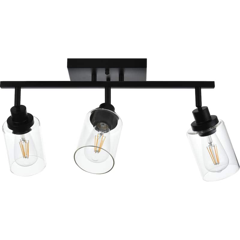 3-Light Track Lighting Kit Bathroom Light Fixtures Matte Black Ceiling Spotlight Fixture, Clear Glass Shade