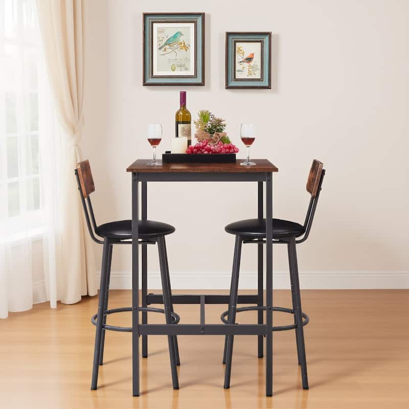 2-Person Four Leg Dining Set,Rustic Industrial Bar Table Set w/2 stools