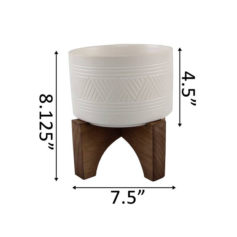 Mid-Century 7" Mountain Ceramic Planter on Wood Stand
