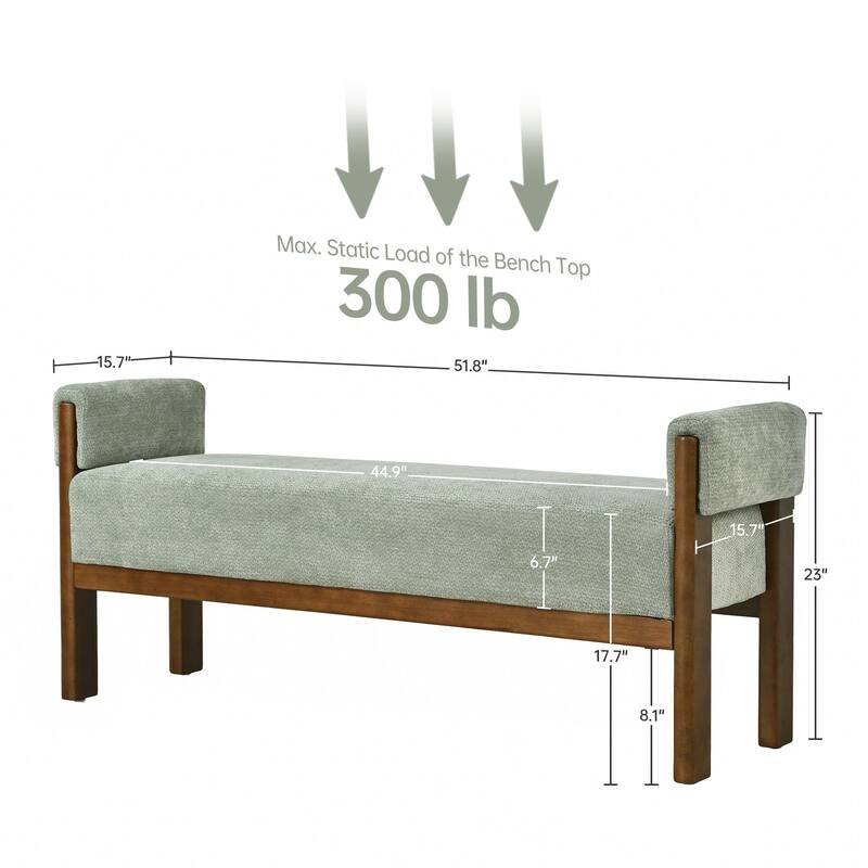 Arm Fabric bench with Solid Wood ,51.8-inch Upholstered Bench for Living Room ,Bedrooms