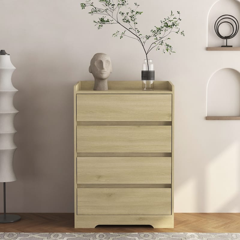 4 Drawer Dresser, Chest of Drawers Without Handle,Dresser for Bedroom 100% Waterproof, Modern Wooden Cabinet - Wood