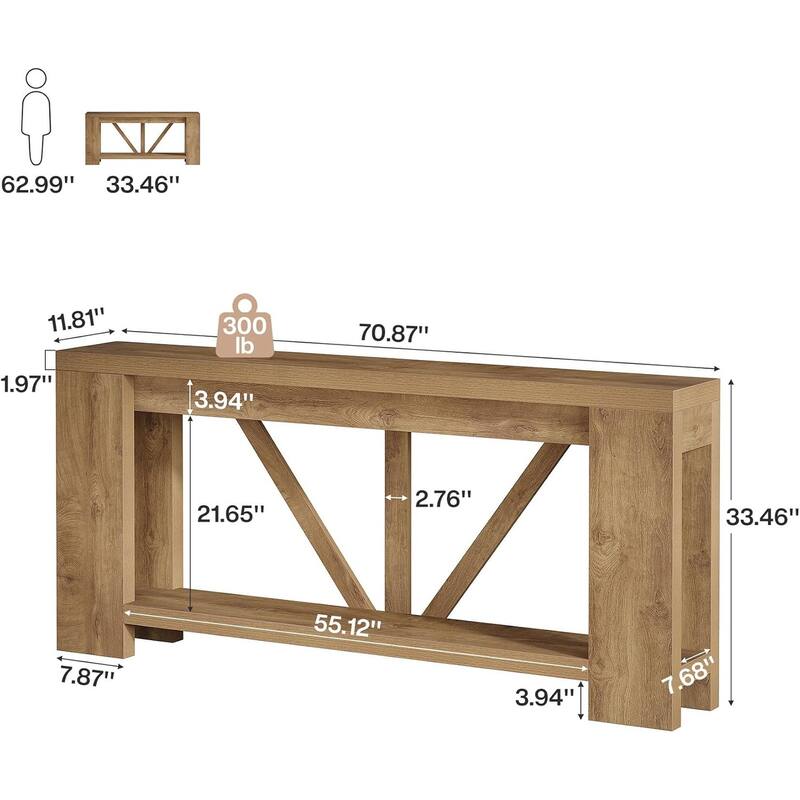 70.9-Inch Extra Long Console Table, 2-Tier Farmhouse Sofa Table Behind Couch