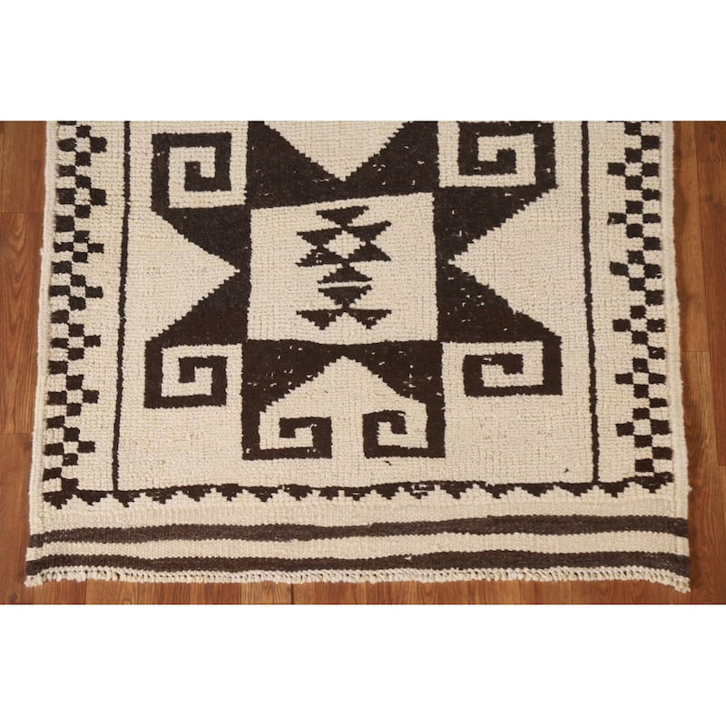 Tribal Beige Plush Anatolian Turkish Runner Rug Handmade Wool Carpet - 3'7"x 11'2"