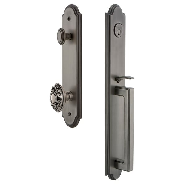 Grandeur ARCDGRGVC_ESET_238 Arc Solid Brass Rose Keyed Entry Single Cylinder Full Plate "D" Grip Handleset with Grande