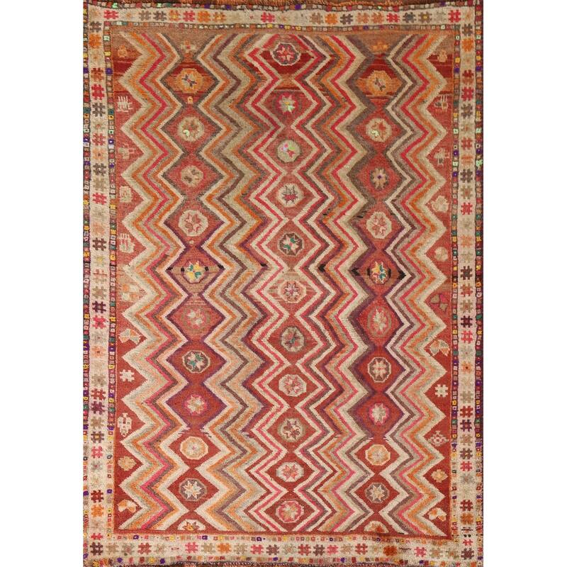 All-Over Shiraz Persian Vintage Area Rug Handmade Wool Carpet - 4'6"x 6'4"