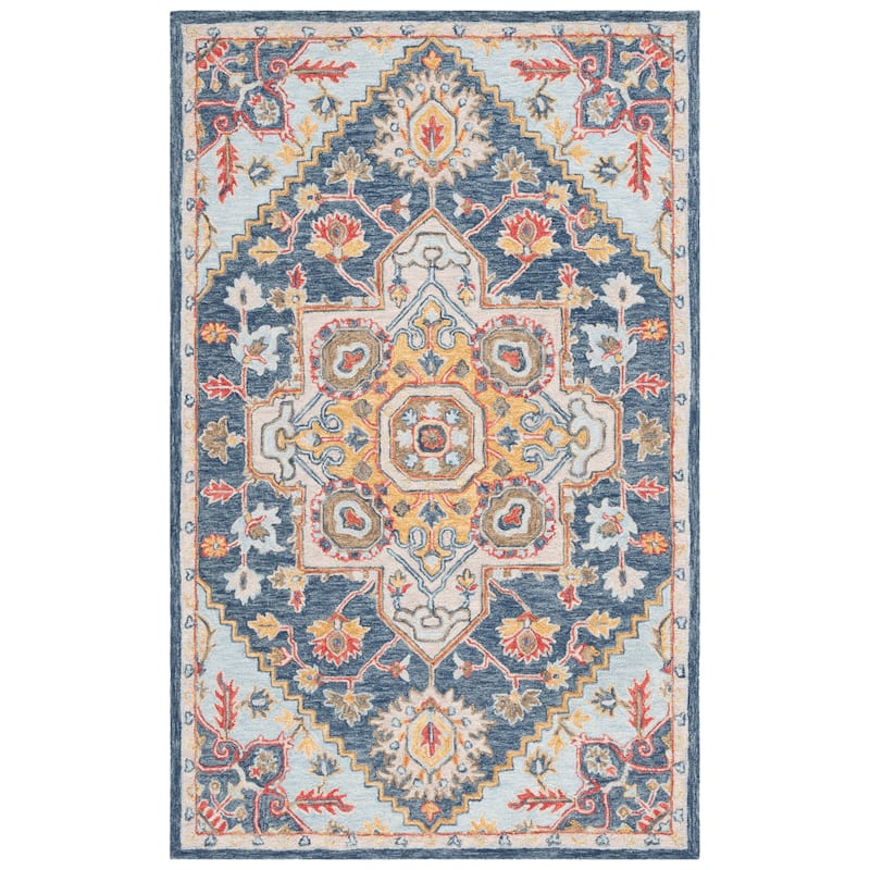 SAFAVIEH Handmade Metro Saveta French Country Wool Rug - 6' x 9' - Navy/Red