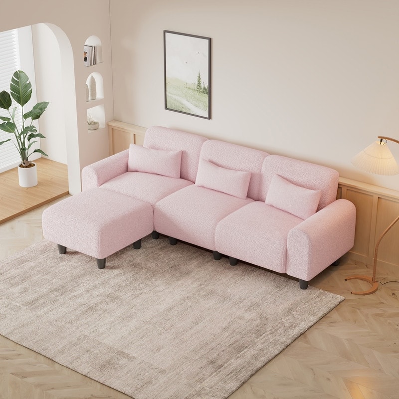 84.6" Teddy velvet L-shaped modular sofa