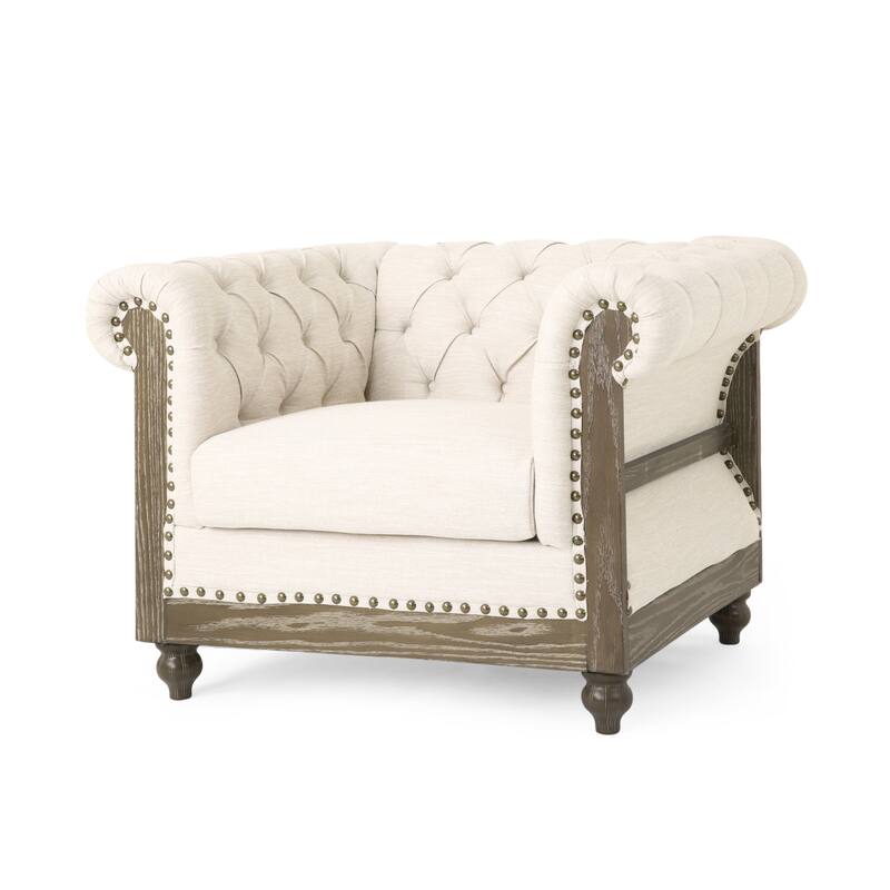 Modern 39" Upholstered Button Tufted Club Chair with Birch Wood Frame and Nailheads
