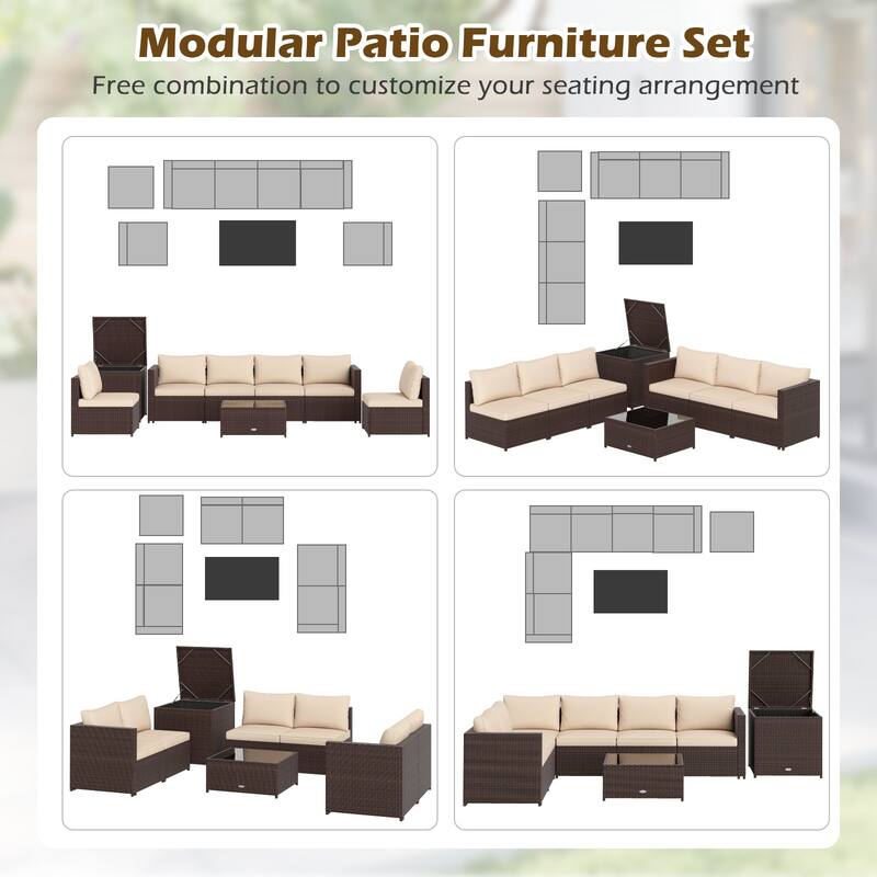 Gymax 8 PCS Wicker Patio Furniture Set Rattan Sectional Sofa Set w/