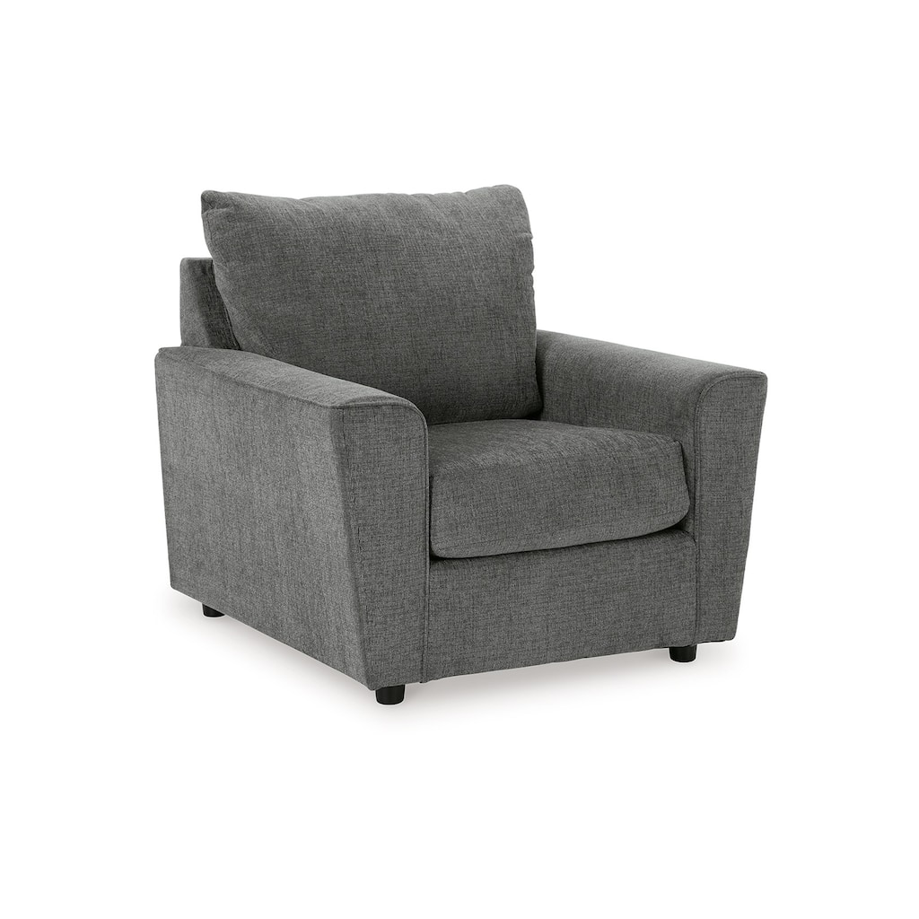 Ratty Armchair, 38 Inch, Gray Polyester, Track Armrests, Welt Trims