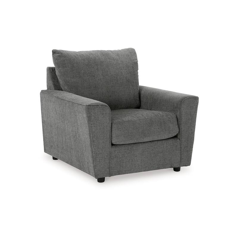 Ratty Armchair, 38 Inch, Gray Polyester, Track Armrests, Welt Trims