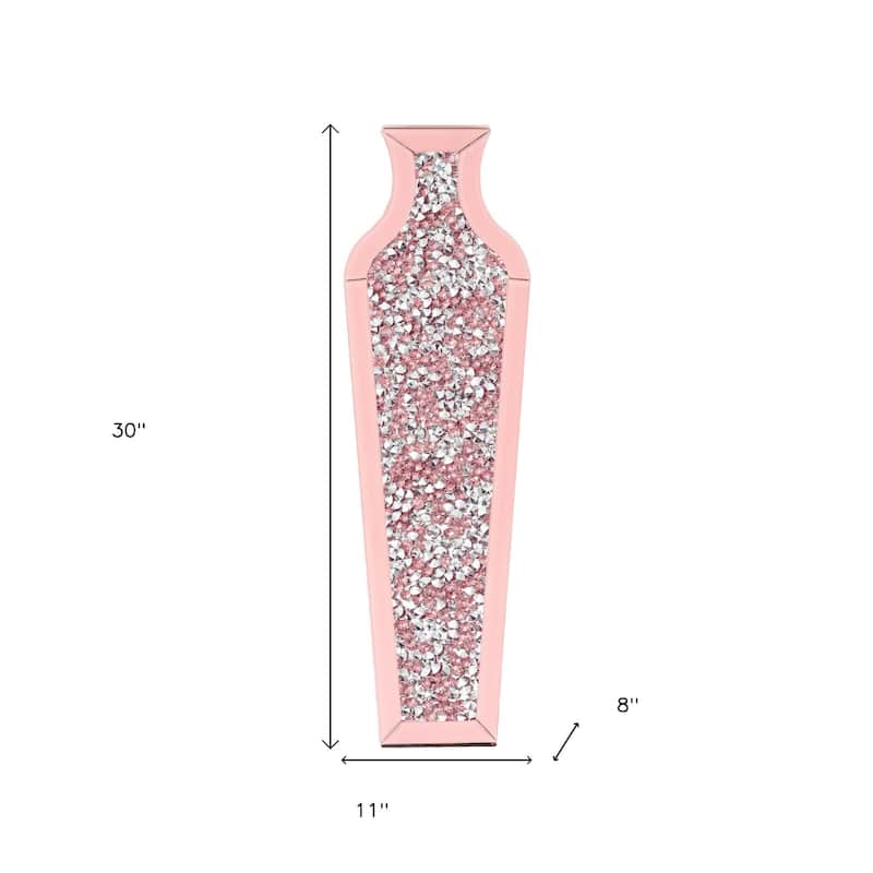 27" Pink Mirrored Glass Floor Vase With Faux Crystals - 4.72