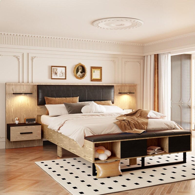 Platform bed with storage and nightstands discount