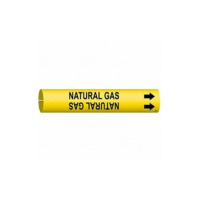 Pipe Marker: Natural Gas, Yellow, Black, Fits 1 1/2 to 2 3/8 in Pipe O.D., 1 Pipe Markers, With - 1 Each