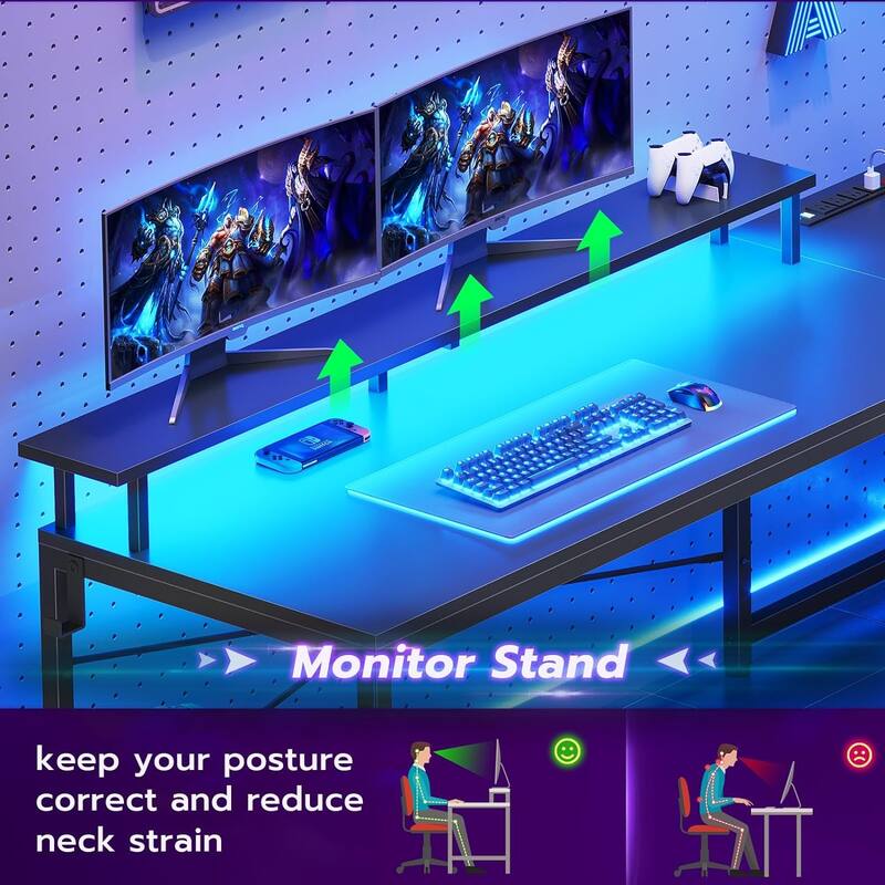 51in Computer Office Desk Storage Shelves Drawer Power Outlets