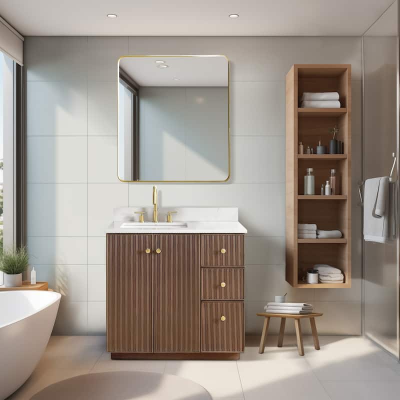 Oza Bath Vanity with Quartz Stone Top and Mirror