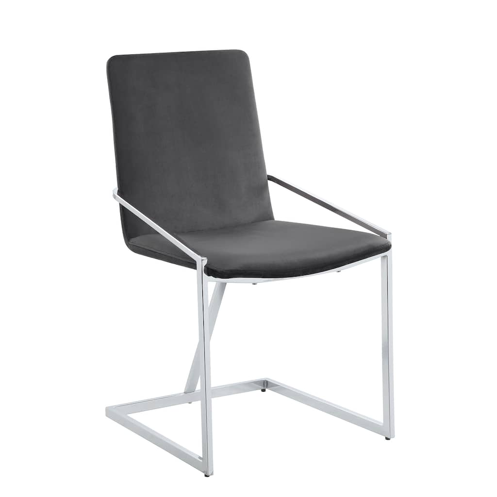 Zlatan Gray Velvet & Chrome Finish Side Chair (Set of 2)