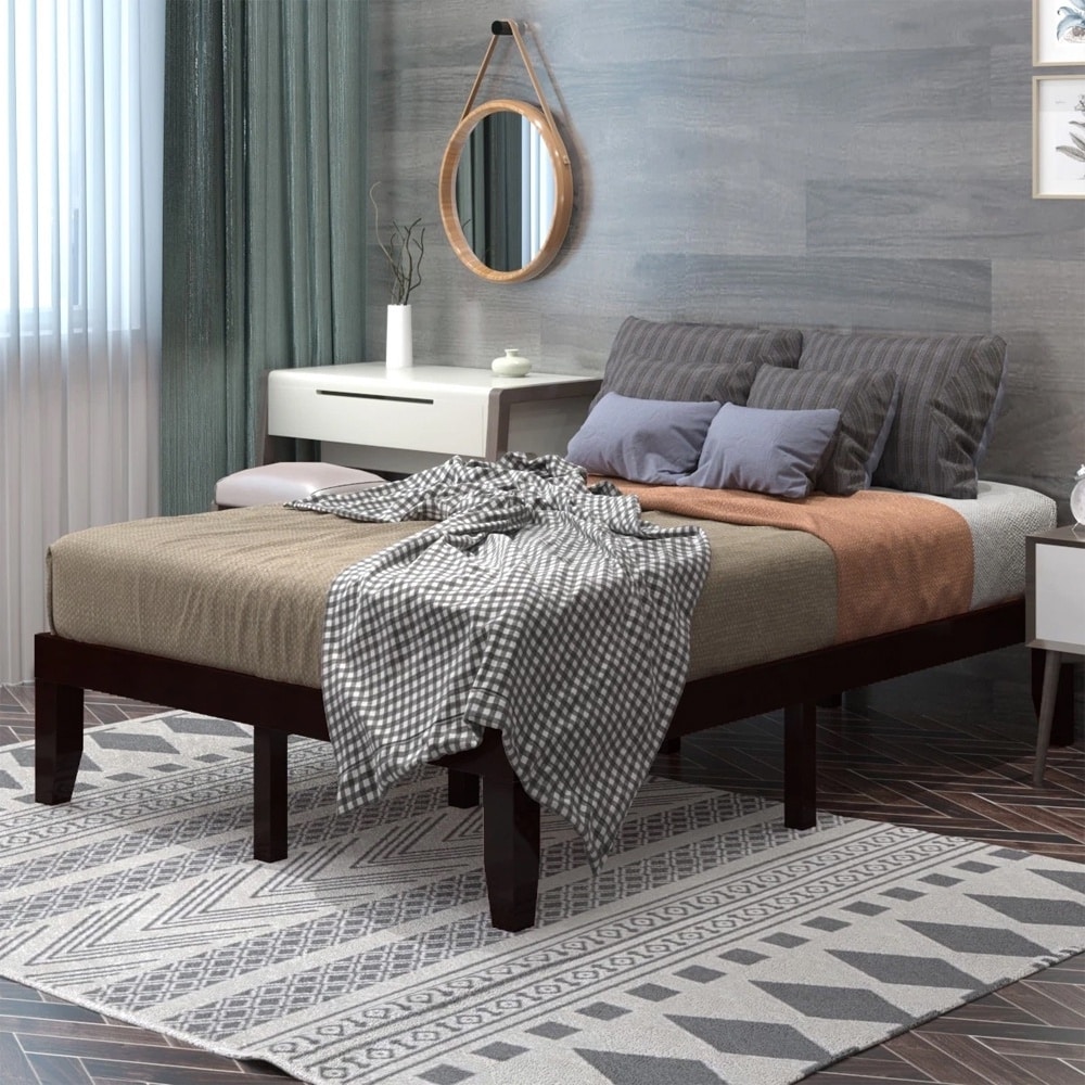 Full Size 14" Wooden Bed Frame Mattress Platform Slats Support