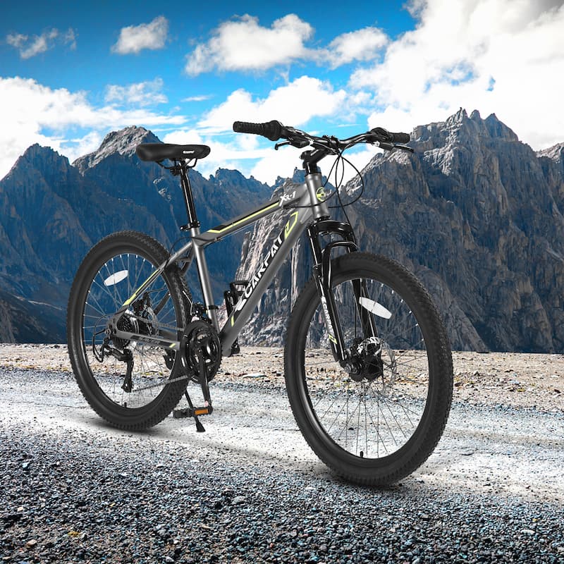 24 Inch Mountain Bike Boys Girls, Steel Frame, Shimano 21 Speed Mountain Bicycle with Daul Disc Brakes and Front Suspension