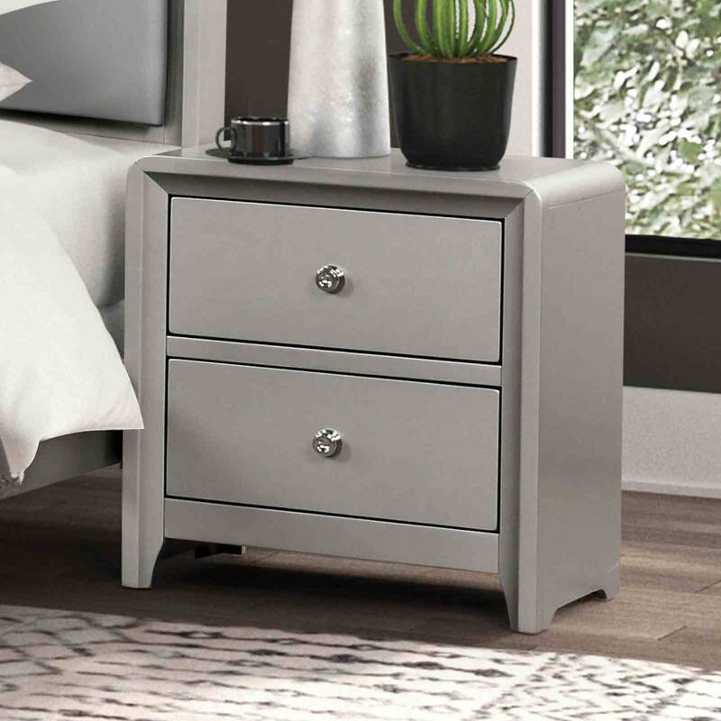 Contemporary Nightstand - Champagne Finish with Nickel Hardware & Dovetail Drawer