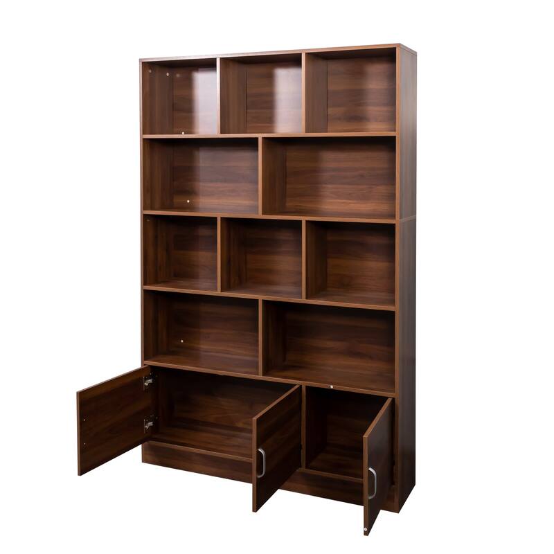 70.87" Tall Bookshelf with 10 Cubes and 3 Doors, 4-Tier Bookshelf, Open Shelf Bookcase with Cabinet, Modern Cube Storage