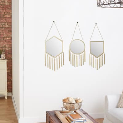 Gold Iron Farmhouse Wall Mirror (Set of 3) - 8 x 0 x 27