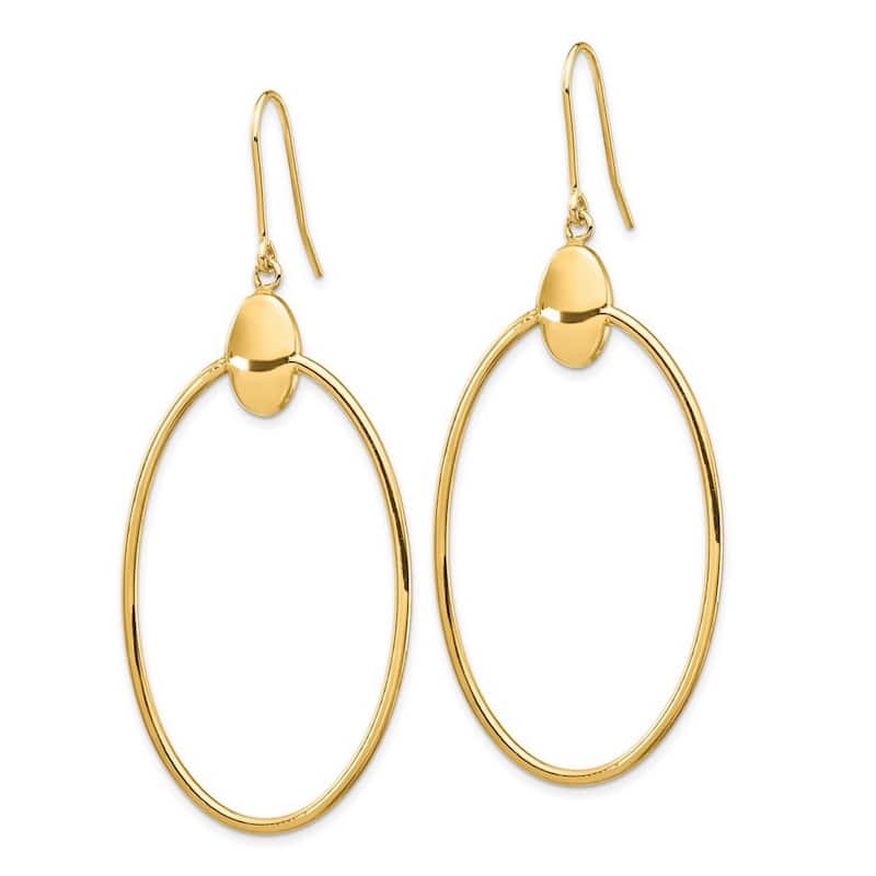 Curata 14k Yellow Gold Polished Oval Long Drop Dangle Hook Earrings 66x26mm
