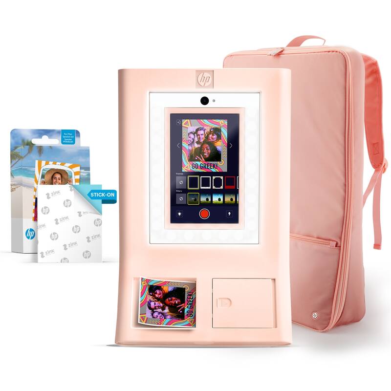 HP Sprocket Photobooth 3x4 Photo Printer (Pink) Bundle with Zink Paper (100 Sheets) & Carrying Case - Pink - Pink