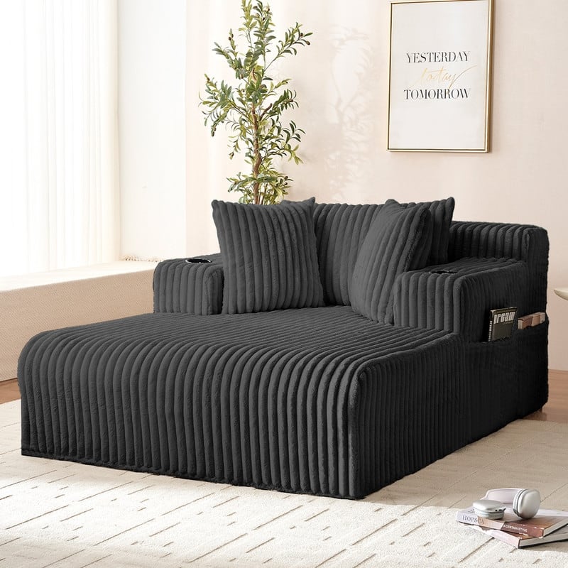 Mixoy Corduroy 51"Chaise Lounge 1-Seater Sofa Chair With Storage - DARK GREY - 1-Seater Sofa Chair