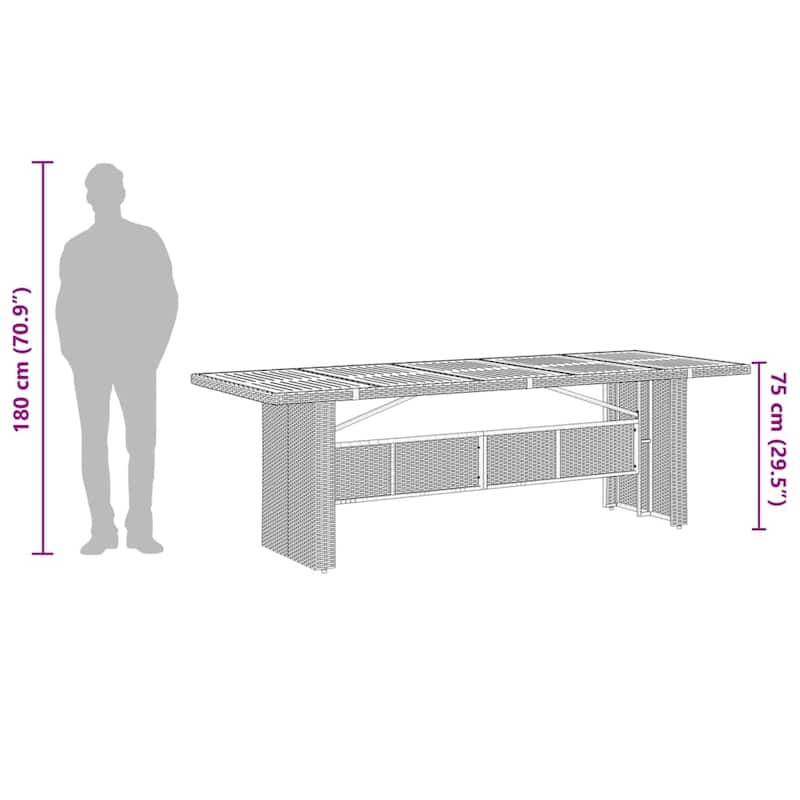 vidaXL Patio Dining Set with Cushions Outdoor Furniture Black Poly Rattan - 35.4 x 94.5 x 29.5