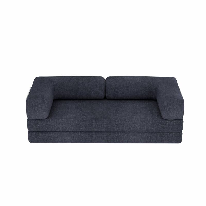 HomeRoots 82" Blue Chenille Modular Stainless Steel Sofa
