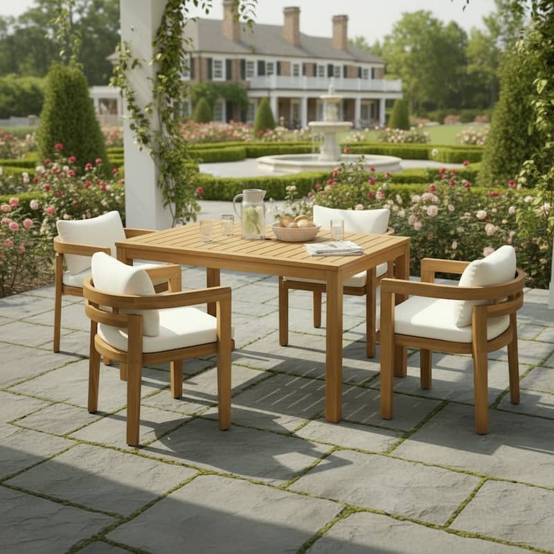 Christopher Knight Home - Acacia Wood Outdoor Patio Dining Chair Set with Cushions