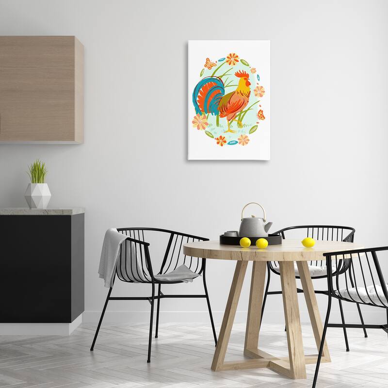 Stupell Rooster with Butterflies Border Canvas Wall Art Design By Hannah Moren