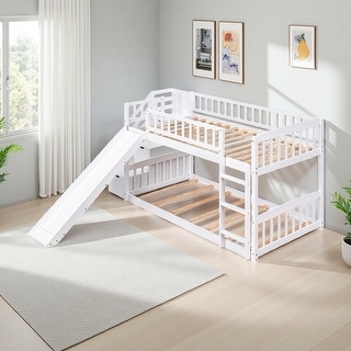 Twin Over Twin Wood Bunk Bed with Staircase, 2 Drawers and Slide - Bed ...