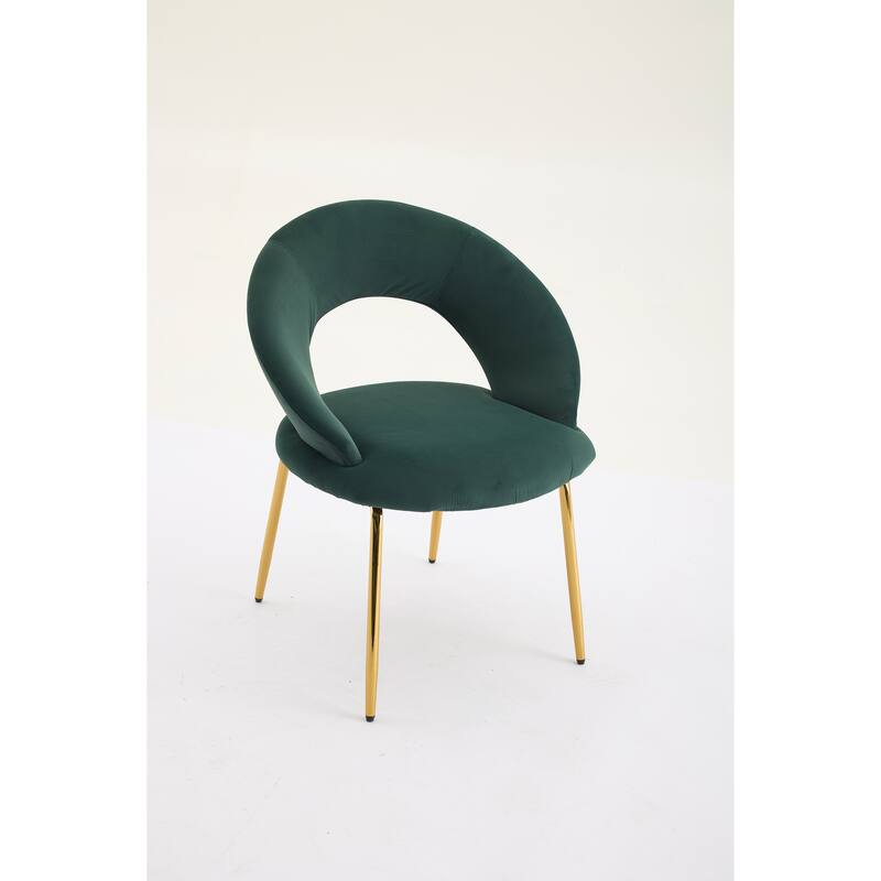 Set of 1 Velvet Fabric Dining Chairs With Curved Backrest and Golden Metal Legs for Kitchen or Dining Room