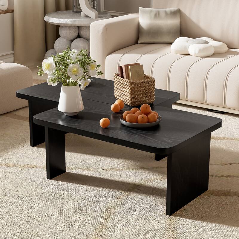 Roomfitters Minimalist Coffee Table Set, Rectangular Center Table with Two-Tone Design - Black