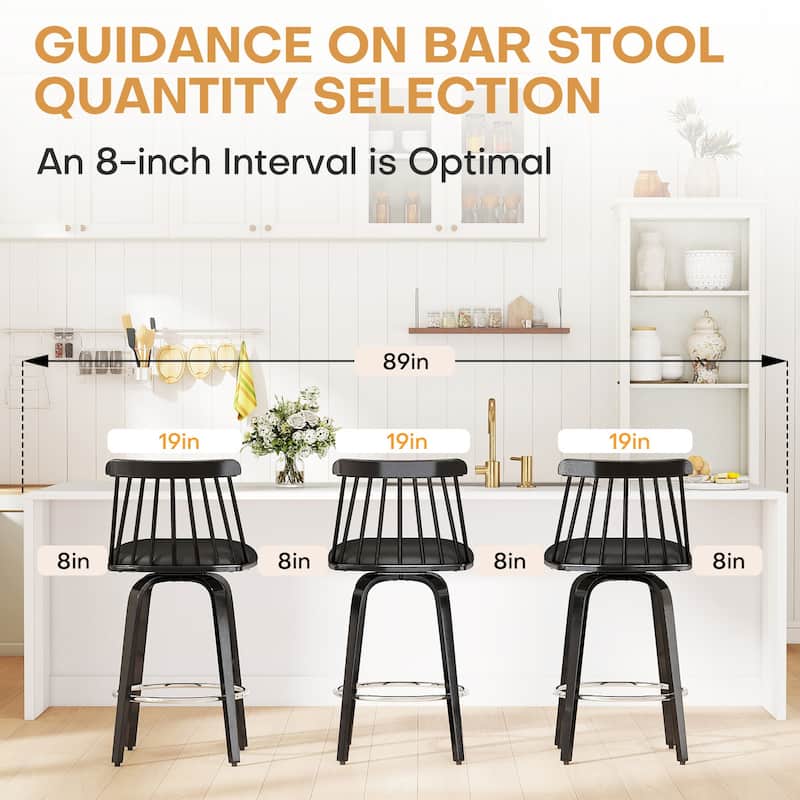 Mid-century Spindle Back Swivel Counter Height Bar Stools - 37.2"H x 18.9"W x 18.9"D