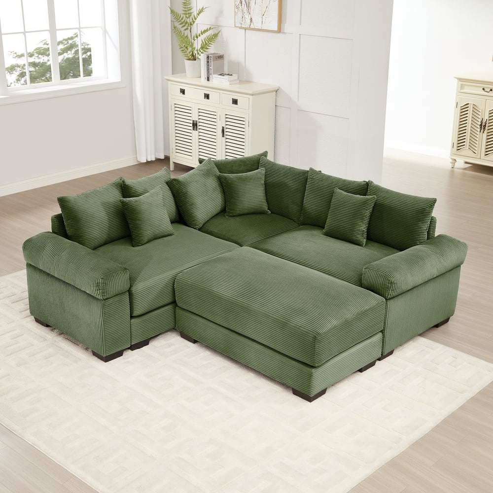 3-Seat Convertible Cloud Corduroy Modular Sofa with 10 Throw Pillows