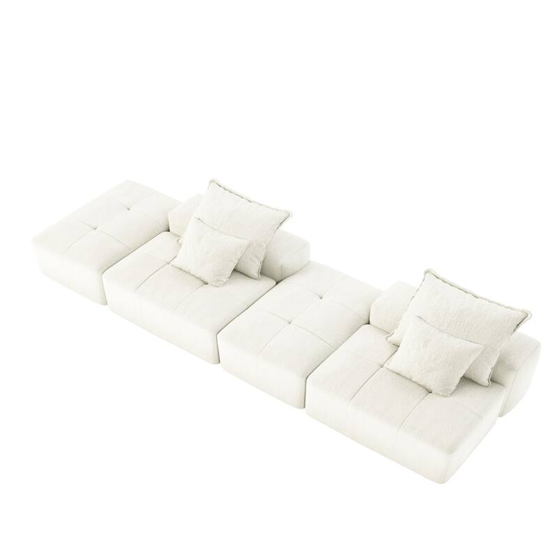 Floor Sofa Sectional Couch with 2 Ottoman, Modern Oversized Chenille Modular Sofa with 4 Pillows for Apartment