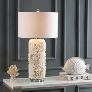JONATHAN Y Kennedy 28.5" Seashell/Resin/Crystal LED Table Lamp, Cream