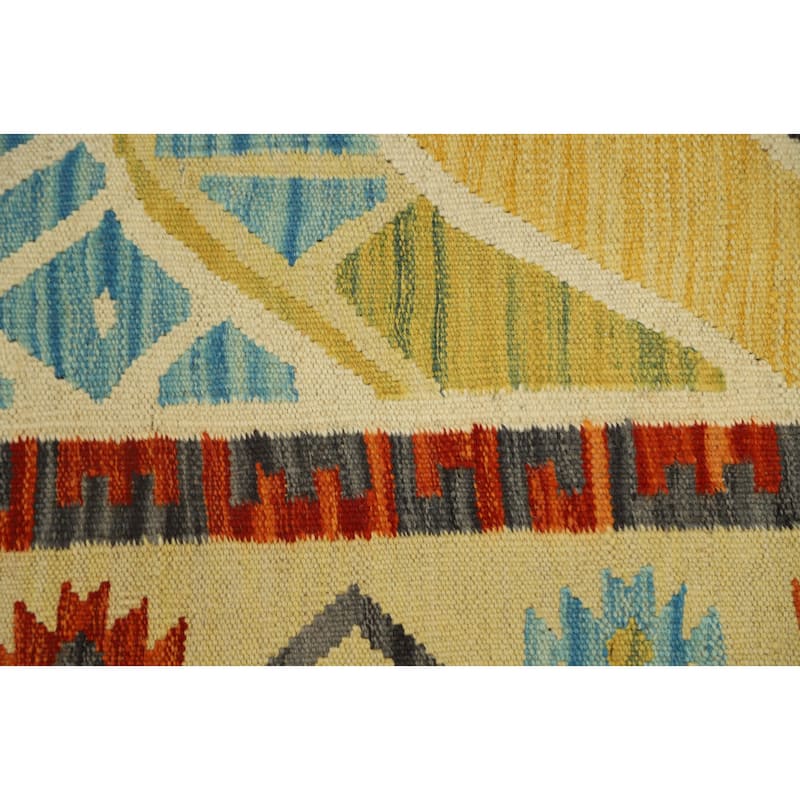 Hand Woven Oriental 100% Wool Carpet Southwestern Tribal Multi-Colored Kilim Runner Rug - 9' 7'' X 2' 6''