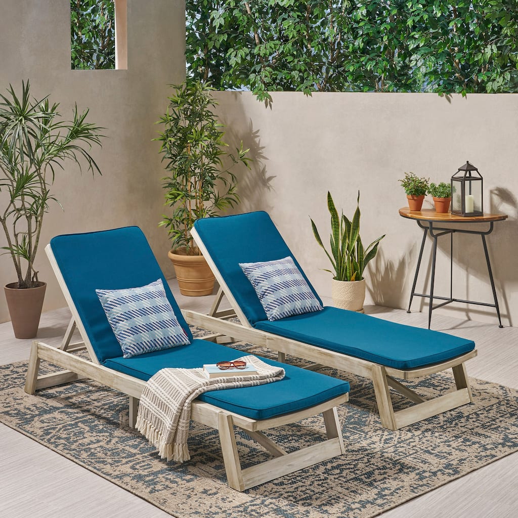 Maki Outdoor Acacia Wood Chaise Lounge and Cushion Set (Set of 2) by Christopher Knight Home
