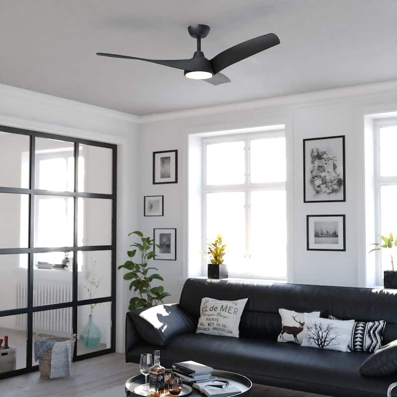 VAXCEL Crest Hill 56 in. Matte Black Indoor Ceiling Fan, Dimmable Integrated LED Light Kit, Remote Control, DC Motor