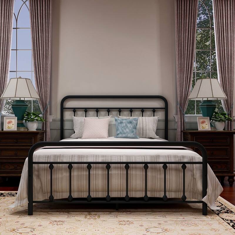 Alazyhome Simple Vintage Metal Platform Bed Frame, Easy-Assembly - Black - Full