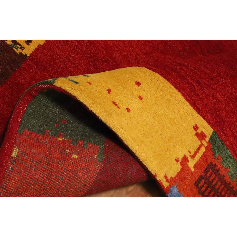 Hand Knotted Oriental 100% Wool Carpet Modern Bordered Oranges & Rust Gabbeh Area Rug - 7' 9'' X 5' 7''
