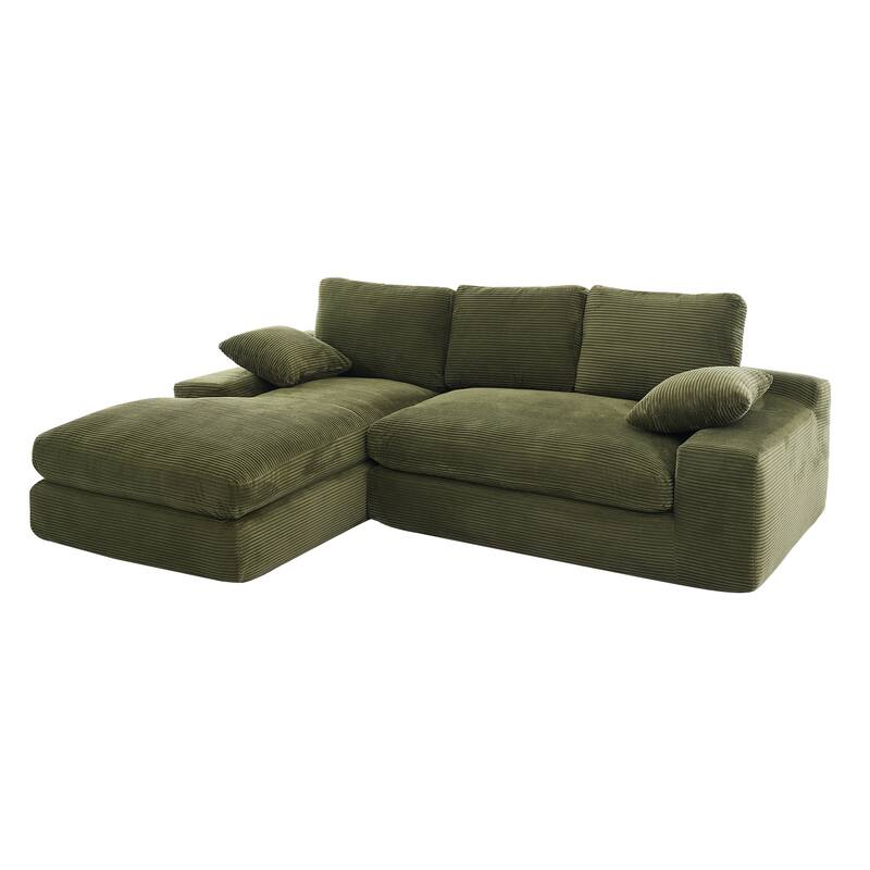 L-shape Corduroy Chaise Sectional Sofa with Thick Cushions and Pillows