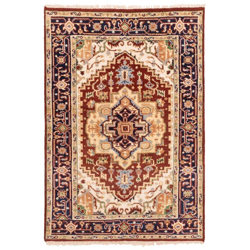 ECARPETGALLERY Hand-knotted Serapi Heritage Dark Red Wool Rug - 4'0 x 5'9