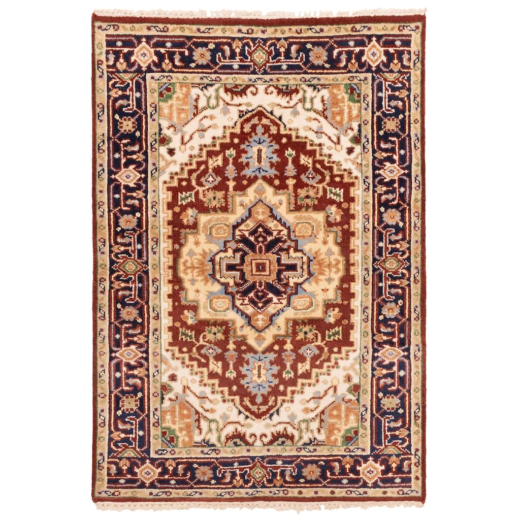 ECARPETGALLERY Hand-knotted Serapi Heritage Dark Red Wool Rug - 4'0 x 5'9